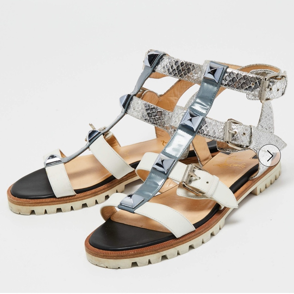 CHRISTIAN LOUBOUTIN Leather and Python Studded Rock N Buckle Sandal 38.5 / 8.5